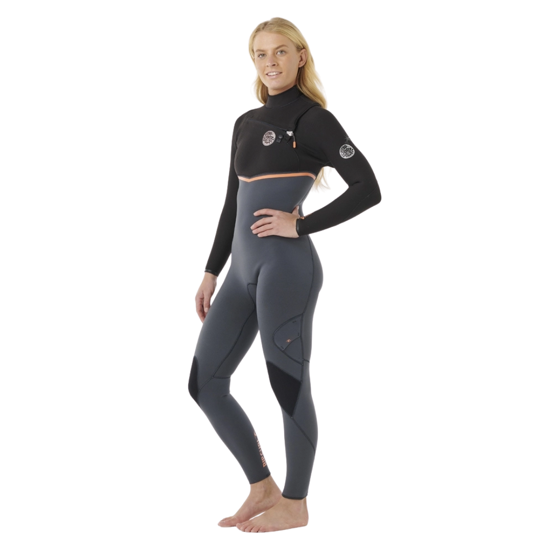 Rip Curl Women's Long John 3/2mm E-Bomb Thermo Lining - Chest Zip Charcoal