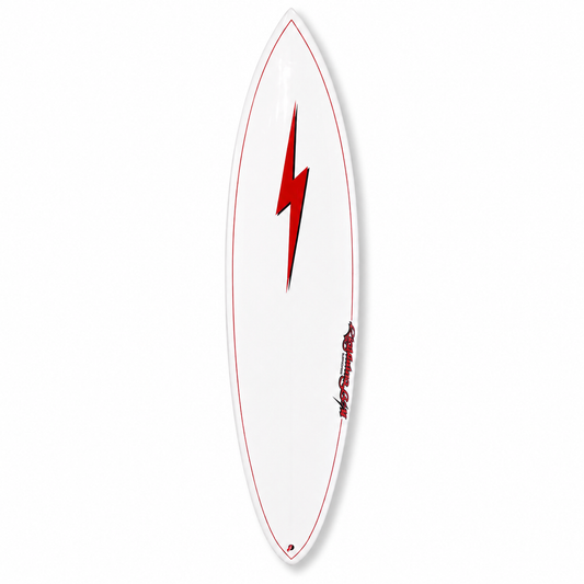 Lightning Bolt Pipeliner Mid Length PU Surfboard - White/Red