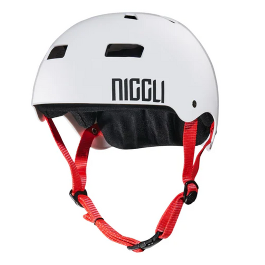 Capacete Niggli Pro - Branco Brilho Fita Vermelha