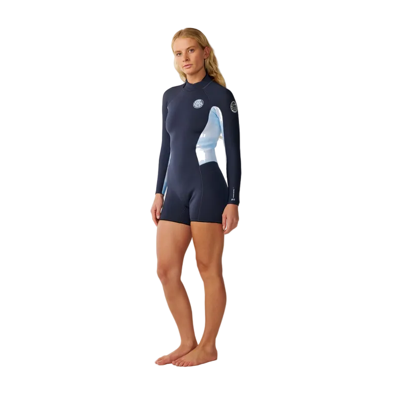 Rip Curl Short John Feminino Dawn Patrol 2/2mm Manga Longa Back Zip Blue Slate