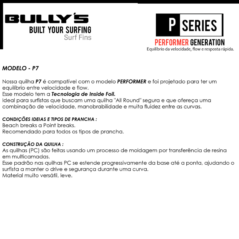 Quilha Bullys Performer Quad Encaixe Future Fins Performance Core Importada - Large